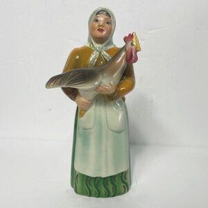 Vintage Triart Bassano Italian Art Deco Ceramic Peasant Woman Chicken 9" Tall
